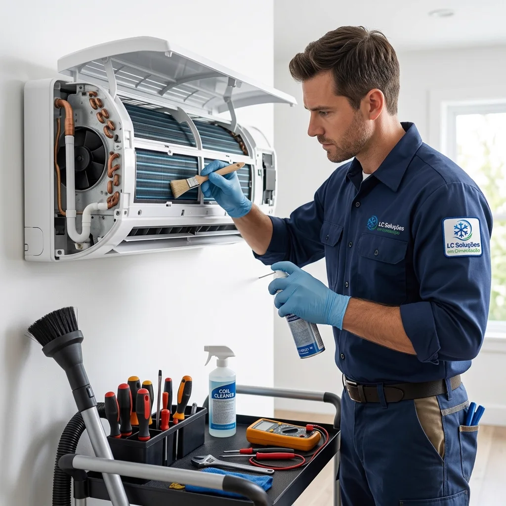 Equipe LC Soluções em Climatização realizando instalação de ar-condicionado em Goiânia